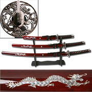 Zestaw trzech mieczy samurajskich z motywem smoka (JS-697R) Master Cutlery