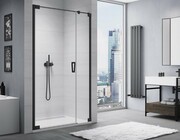 SanSwiss Cadura Black Line drzwi wahadłowe 140cm jednoczęściowe lewe z polem stałym czarny mat CA31CG1400607