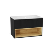 Excellent Tuto 2.0 szafka wisząca z umywalką PIK 80x50x46,5 cm front ryflowany czarny mat MLEX.2171.K.80.0365.BKBK