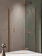New Trendy Nesta Copper Brushed kabina pięciokątna asymetryczna 100x80x200 cm prawa drzwi prawe miedź szczotkowana/szkło przejrzyste K-4689