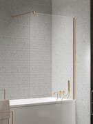New Trendy Nesta Gold Brushed parawan nawannowy ze wspornikiem prostopadłym 90x150 cm złoto szczotkowane/szkło przejrzyste P-0213-WP