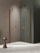 New Trendy Nesta Copper Brushed kabina pięciokątna 80x80x200 cm prawa drzwi pojedyncze miedź szczotkowana/szkło przejrzyste K-4680