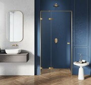 New Trendy Avexa Gold Brushed drzwi wnękowe 110x200 cm złoto szczotkowane przejrzyste lewe EXK-1720