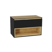 Excellent Tuto 2.0 szafka wisząca front gładki niski czarny 80x50x46,5 cm blat dąb Hikora MLEX.2171.K.80.01BL.BKBK