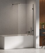 New Trendy Eventa Black Chrome Parawan nawannowy 100x150 cm z wspornikiem prostopadłym przejrzyste czarny połysk EXK-5692-WP