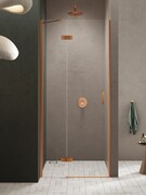 New Trendy Nesta Copper Brushed 100x200 cm drzwi wnękowe lewe wspornik skośny miedź szczotkowana/szkło przejrzyste D-0921A