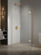 New Trendy Nesta Gold Brushed kabina pięciokątna asymetryczna 100x80x200 cm lewa drzwi prawe złoto szczotkowane/szkło przejrzyste K-4486