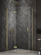 New Trendy Nesta Light Gold kabina pięciokątna asymetryczna 100x80x200 cm lewa drzwi lewe złoty połysk/szkło przejrzyste K-4587