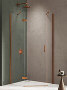 New Trendy Nesta Copper Brushed kabina pięciokątna asymetryczna 100x80x200 cm lewa drzwi lewe miedź szczotkowana/szkło przejrzyste K-4687