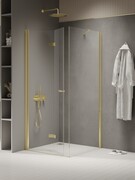 New Trendy New Soleo Light Gold 90x70x195 cm kabina lewa drzwi składane pojedyncze wspornik skośny złoty jasny połysk/szkło przejrzyste K-1907