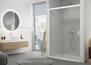 SanSwiss Cadura White Line drzwi przesuwne 130cm jednoskrzydłowe lewe z polem stałym profile biały mat CAS2G1300907