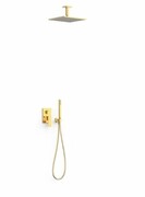 Tres CUADRO podtynkowy zestaw prysznicowy złoty z deszczownicą 30x30 cm 00628003OR