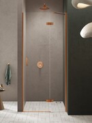 New Trendy Nesta Copper Brushed 110x200 cm drzwi wnękowe prawe wspornik skośny miedź szczotkowana/szkło przejrzyste D-0924A