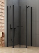 New Trendy New Soleo Black 80x80x195 cm kabina pięciokątna uniwersalna drzwi podwójne wspornik skośny czarna szkło przejrzyste K-0616