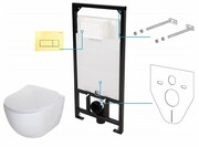 Deante Peonia Zero bianco podtynkowy zestaw WC z miską + deską wolnoopadającą + przycisk złoty CDEZ6ZPW