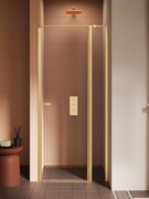 New Trendy New Soleo Gold Brushed 110x195 cm drzwi wnękowe wspornik krzyżowy złoto szczotkowane/szkło przejrzyste D-0773A-WK