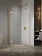 New Trendy Nesta Gold Brushed kabina pięciokątna asymetryczna 100x80x200 cm prawa drzwi lewe złoto szczotkowane/szkło przejrzyste K-4488