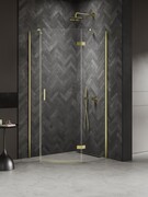 New Trendy Nesta Light Gold kabina pięciokątna asymetryczna 100x80x200 cm prawa drzwi prawe złoty połysk/szkło przejrzyste K-4589
