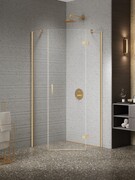New Trendy Nesta Gold Brushed kabina pięciokątna 90x90x200 cm prawa drzwi pojedyncze złoto szczotkowane/szkło przejrzyste K-3802