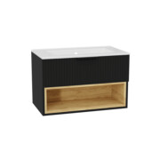 Excellent Tuto 2.0 szafka wisząca z umywalką AS 80x50x46,5 cm front ryflowany czarny mat MLEX.2171.K.80.0336.BKBK