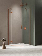 New Trendy Nesta Copper Brushed kabina pięciokątna asymetryczna 100x80x200 cm prawa drzwi lewe miedź szczotkowana/szkło przejrzyste K-4688