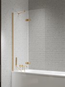 New Trendy Nesta Gold Brushed parawan nawannowy ze wspornikiem kątowym 120x150 cm lewy złoto szczotkowane/szkło przejrzyste P-0249-WL