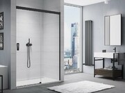 SanSwiss Cadura Black Line drzwi przesuwne 150cm jednoskrzydłowe prawe z polem stałym profile czarny mat CAS2D1500607