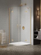 New Trendy Nesta Gold Brushed kabina półokrągła 80x90x200 cm złoto szczotkowane/szkło przejrzyste K-4485