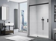 SanSwiss Cadura Black Line drzwi przesuwne 180cm jednoskrzydłowe lewe z polem stałym profile czarny mat CAS2G1800607