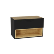 Excellent Tuto 2.0 szafka wisząca front gładki wysoki czarny 80x50x46,5 cm blat dąb Hikora MLEX.2171.K.80.02BL.BKBK