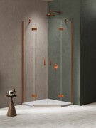 New Trendy Nesta Copper Brushed kabina prysznicowa pięciokątna 80x80x200 cm drzwi podwójne miedź szczotkowana/szkło przejrzyste K-4683