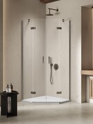 New Trendy Nesta Gunmetal Brushed kabina prysznicowa pięciokątna 90x90x200 cm drzwi podwójne grafit szczotkowany/szkło przejrzyste K-4790