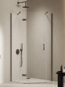 New Trendy Nesta Gunmetal Brushed kabina pięciokątna asymetryczna 100x80x200 cm lewa drzwi lewe grafit szczotkowany/szkło przejrzyste K-4793