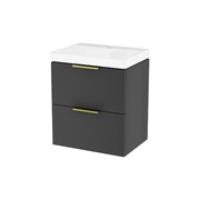 Excellent Blanko szafka 49 cm, czarny soft z umywalką z otworem na baterię, uchwyt złoty połysk MLEX.6317.K.490.BLGL