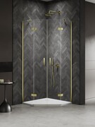 New Trendy Nesta Light Gold kabina prysznicowa pięciokątna 100x80x200 cm drzwi podwójne złoty połysk/szkło przejrzyste K-4585