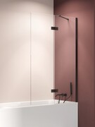 New Trendy Nesta Black parawan nawannowy ze wspornikiem kątowym 120x150 cm prawy szkło przejrzyste P-0238-WL