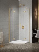 New Trendy Nesta Gold Brushed kabina prysznicowa pięciokątna 100x80x200 cm drzwi podwójne złoto szczotkowane/szkło przejrzyste K-3805