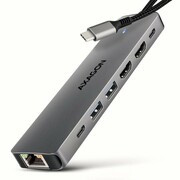 AXAGON HMC-7HX2 Wieloportovy hub USB 7in1, 5Gbps, 2x USB-A, 1x USB-C, 2x HDMI 4K/60Hz, GLAN, PD 100W, 15cm USB-C kabel axagon