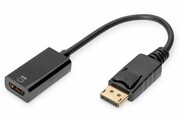 Digitus Kabel adapter DisplayPort z zatrzaskiem 1080p 60Hz FHD Typ DP/HDMI A M/Ż 0,2m Czarny digitus