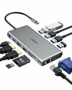 AUKEY CB-C78 aluminiowy HUB USB-C | 12w1 | RJ45 Ethernet 10/100/1000Mbps | 2xUSB 3.1 | 2xUSB 2.0 | 2xHDMI 4k@30Hz | VGA | SD i m aukey