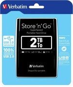 Verbatim External HD 2 TB USB Store 'n' Go, 2048 GB, 3.2 Gen 1 (3.1 Gen 1), 5400 RPM, Black VERBATIM