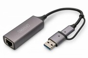 Digitus Karta sieciowa przewodowa USB 3.1 Typ C + USB A do 1x RJ45 2.5 Gigabit Ethernet 10/100/1000/2500Mbps digitus