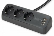 Digitus Listwa zasilająca biurkowa, 3 gniazda Schuko, 2x USB-A (2x 12W), 1x USB-C (30W) z zaciskiem na blat, kabel 1,5m, czarna digitus