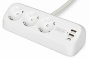Digitus Listwa zasilająca biurkowa, 3 gniazda Schuko, 2x USB-A (2x 12W), 1x USB-C (30W) z zaciskiem na blat, kabel 1,5m, biała digitus