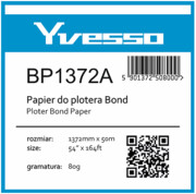 Papier w roli do plotera Yvesso Bond 1372x50m 80g BP1372A ( 1372x50 80g ) Yvesso