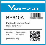 Papier w roli do plotera Yvesso Bond 610x50m 80g BP610A ( 610x50 80g ) Yvesso