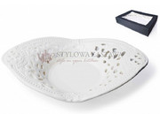 Boh_5538 Półmisek porcelanowy ażurowy biały 17 x 28 cm