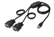 Digitus Kabel adapter USB-A 2.0 męski do 2x RS232 (DB9) męski | Chipset FTDI FT2232H | Czarny | Mocowanie na śruby | 1.5m Digitus