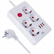 Maclean Listwa zasilająca MCE393 W 4 gniazdka, 3xUSB, 110-240V AC 50/60Hz. 2.1A max 2500W, 3m biała Maclean