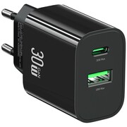 USAMS Ładowarka sieciowa 30W 1xUSB-C 1xUSB-A Fast czarging Czarna USAMS